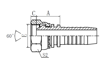      G螺紋內絲60°外錐面接頭 （材質：SS304）  型號 螺紋E 軟管內徑 HOSE BORE 尺寸DIMENSIONS  PART NO THREAD E 公稱內徑DN 標號DASH A C S1  F0-226S-02-03 G1/8"X28 5 03 15 5.5 14  F0-226S-02-03 G1/8"X28 6 04 15 5.5 14  F0-226S-04-03 G1/4"X19 5 04 17 5.5 19  F0-226S-04-04 G1/4"X19 6 04 18 5.5 19  F0-226S-04-05 G1/4"X19 8 05 18 5.5 19  F0-226S-04-06 G1/4"X19 10 06 18 5.5 19  F0-226S-06-04 G3/8"X19 6 04 19 6.3 22  F0-226S-06-05 G3/8"X19 8 05 19 6.3 22  F0-226S-06-06 G3/8"X19 10 06 19.5 6.3 22  F0-226S-06-08 G3/8"X19 12 08 19.5 6.3 22  F0-226S-08-06 G1/2"X14 10 06 21 7.5 27  F0-226S-08-08 G1/2"X14 12 08 21.5 7.5 27  F0-226S-10-08 G5/8"X14 12 08 22 9.5 30  F0-226S-10-10 G5/8"X14 16 10 23.5 9.5 30  F0-226S-12-08 G3/4"X14 12 08 22 10.9 32  F0-226S-12-10 G3/4"X14 16 10 24 10.9 32  F0-226S-12-12 G3/4"X14 20 12 24 10.9 32  F0-226S-16-12 G1"X11 20 12 24 11.7 40    產品：內絲60°外錐面接頭 G螺紋  品牌：RIGFLEX 工業接頭 低壓接頭  簡介：RIGFLEX內絲60°外錐面接頭，英制直管G螺紋接頭，廣泛用于、海洋、石油、化工、港口、礦山、汽車、農業、航天工程，工業建設，城市建設等連接領域。